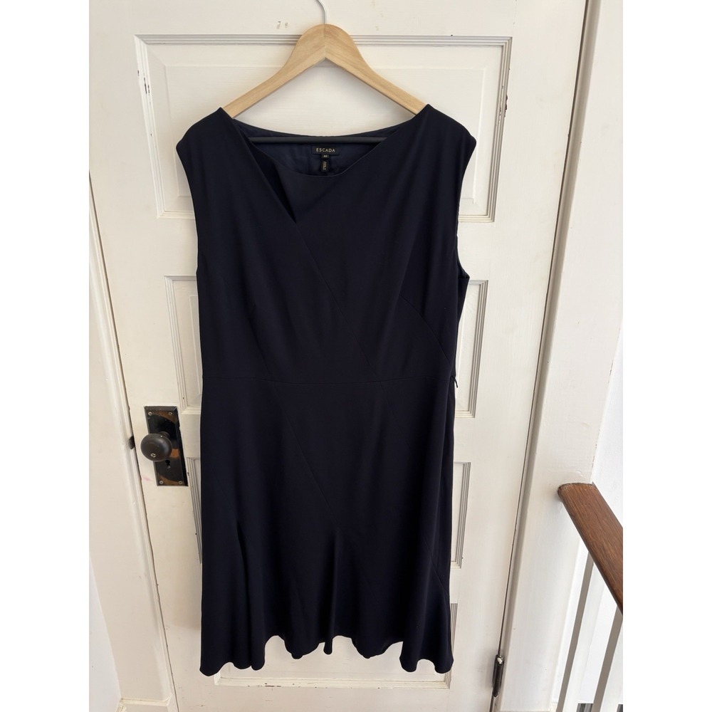 Escada Women's Navy Virgin Wool‎ Sleeveless Dress Lined Size 46 US 16